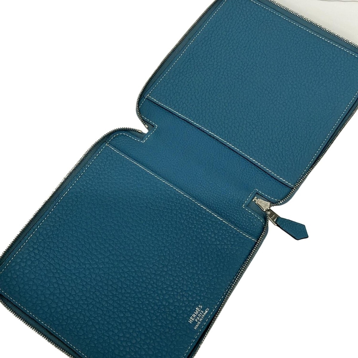 HERMES saxe blue Taurillon Clemence Square G Accessory Case