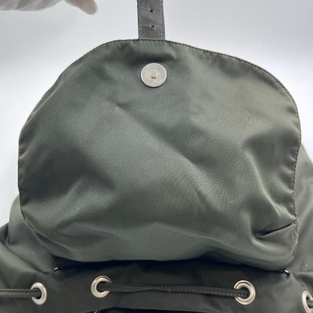 Prada Khaki Nylon Backpack Triangle Logo White Tag Japan Rare 072271