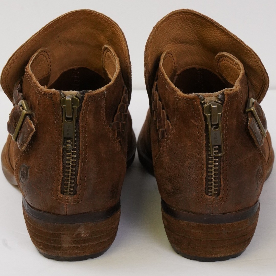 Born, Brown Leather Braided Buckle Ankle Boots Booties Womens Size 8