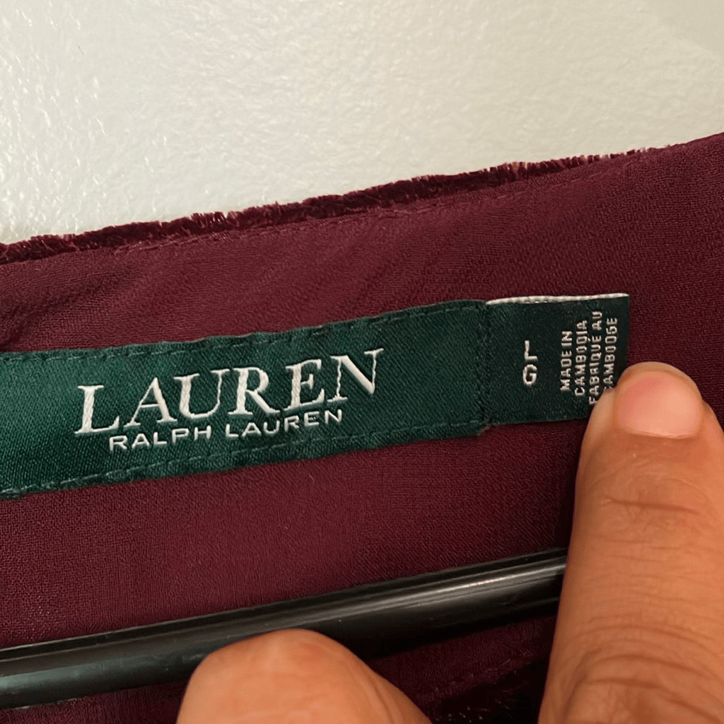 Lauren Ralph Lauren Burgundy Dolman Sleeve Velour Long Sleeve Top LRG #784