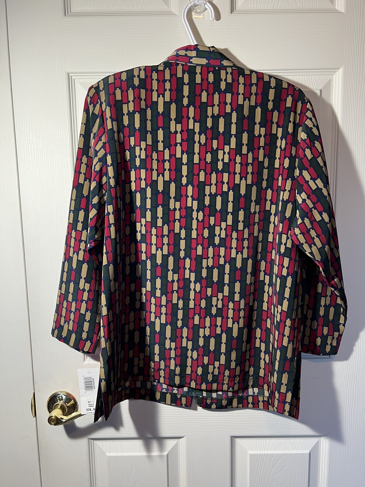 BonWorth VTG Long Sleeve Zip Up Shoulder Pads MultiColor Geometric Blouse SP