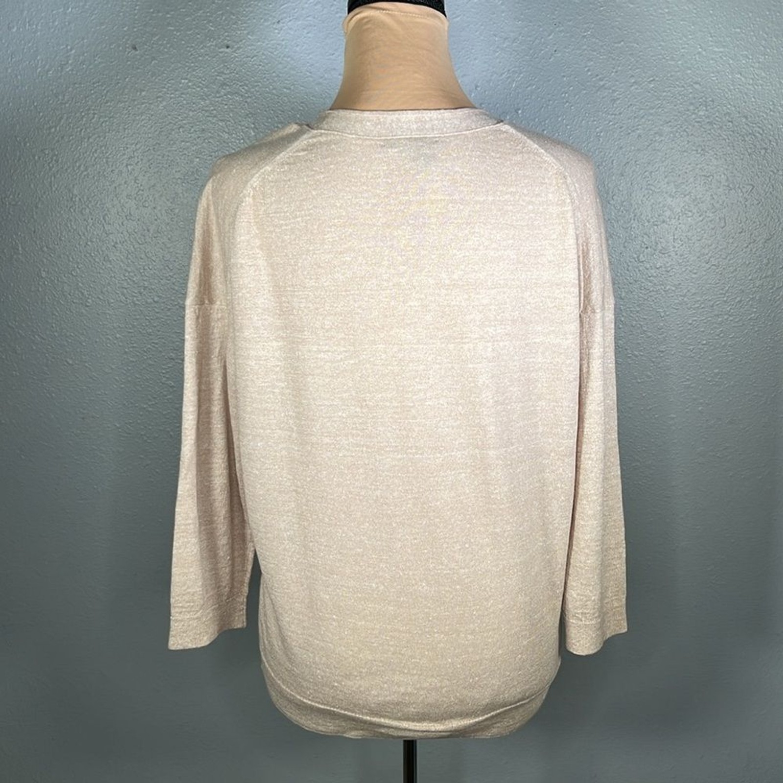 J.crew merino wool linen blend tan v-neck sweater S | costal euro summer preppy