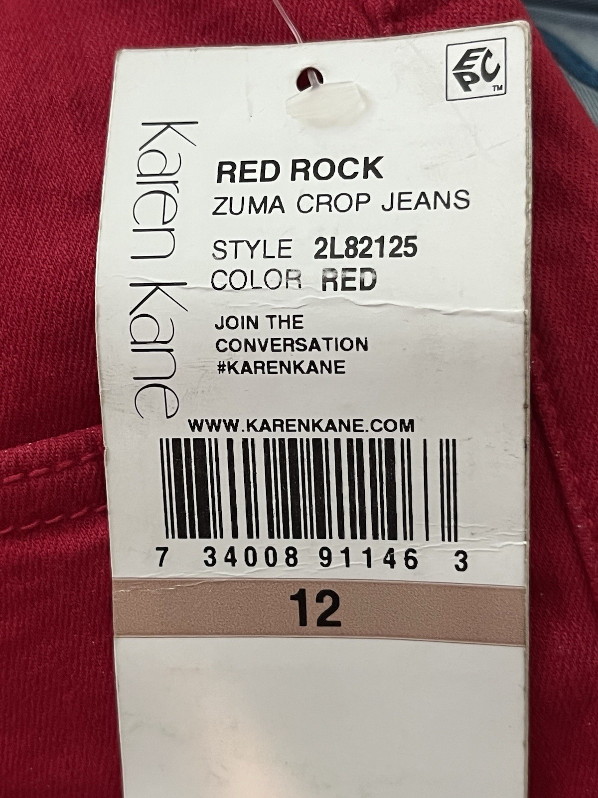 Karen Kane Zuma Crop Jean Size 12 Red Jeans Skinny Slim Stretch NEW NWT