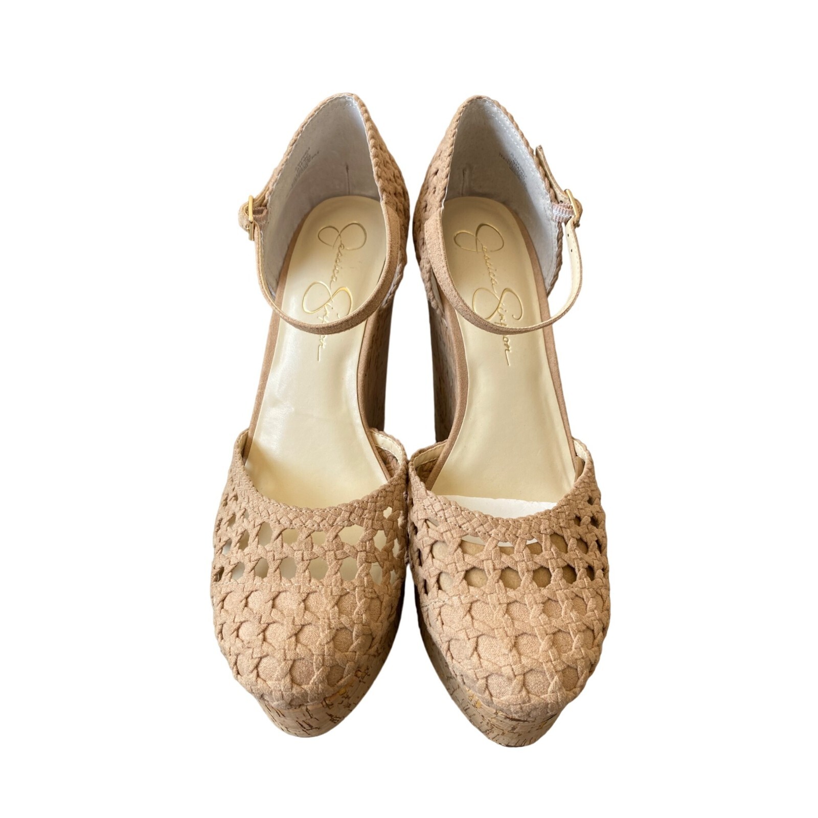 Jessica Simpson Women’s Cork Like Wedge Woven Sandal Beige Natural NIB