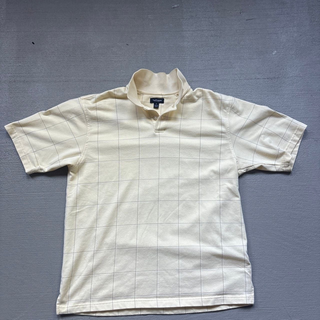 Van Heusen Polo Shirt Small Mens White Cream Check Golf Tennis Tee Collared