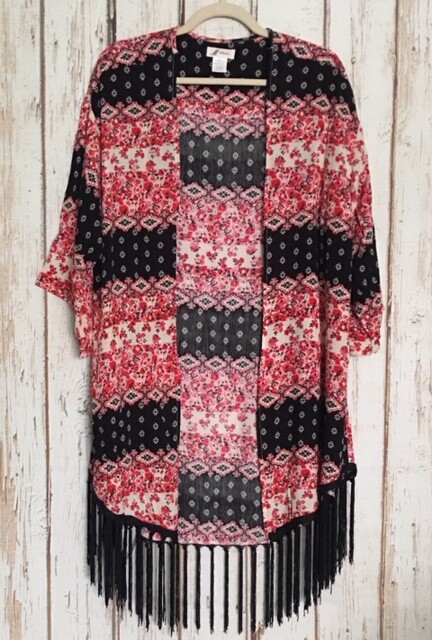 Medium/Large New Black Pink White Long Patchwork Kimono Duster Jacket Top Topper