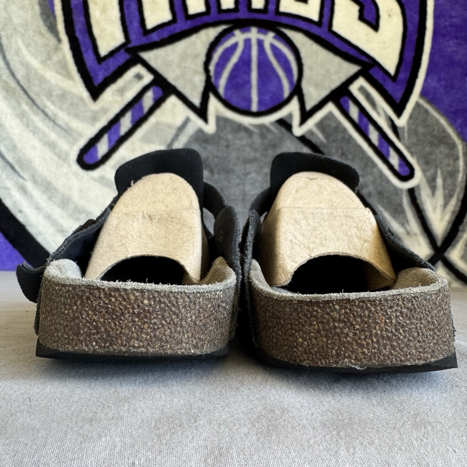 Size 40/W9/M7 – Birkenstock Boston Soft Footbed Suede Leather Black