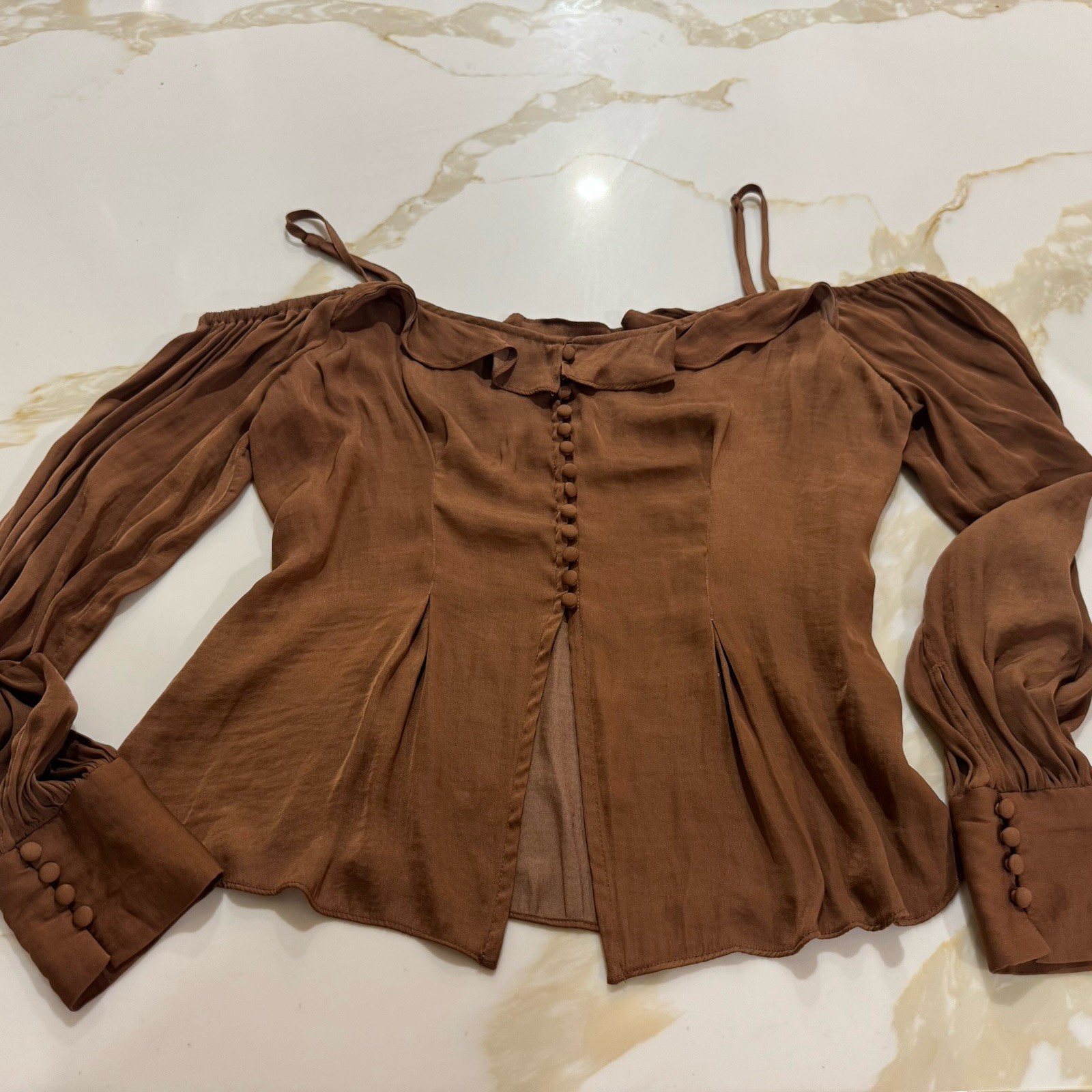 Urban Outfitters Brown Blouse Button Peasant Puff Sleeve Blouse L