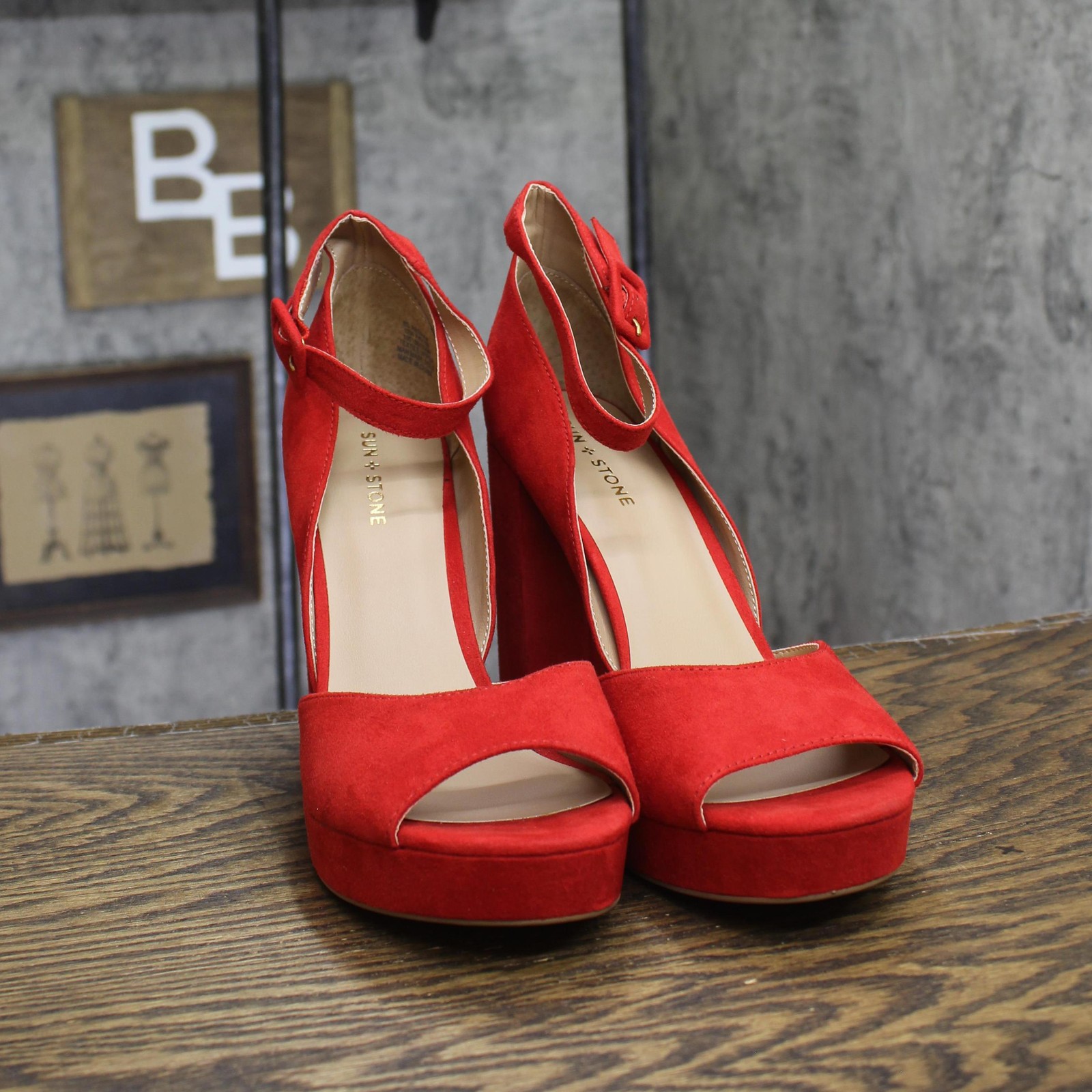 sun + Stone Womens Reemaa Platform Sandals Open Toe Micro Suede Red 12M