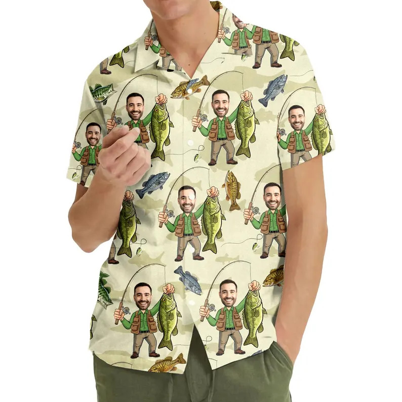 Custom Face Bass Fishing Hawaiian Shirt