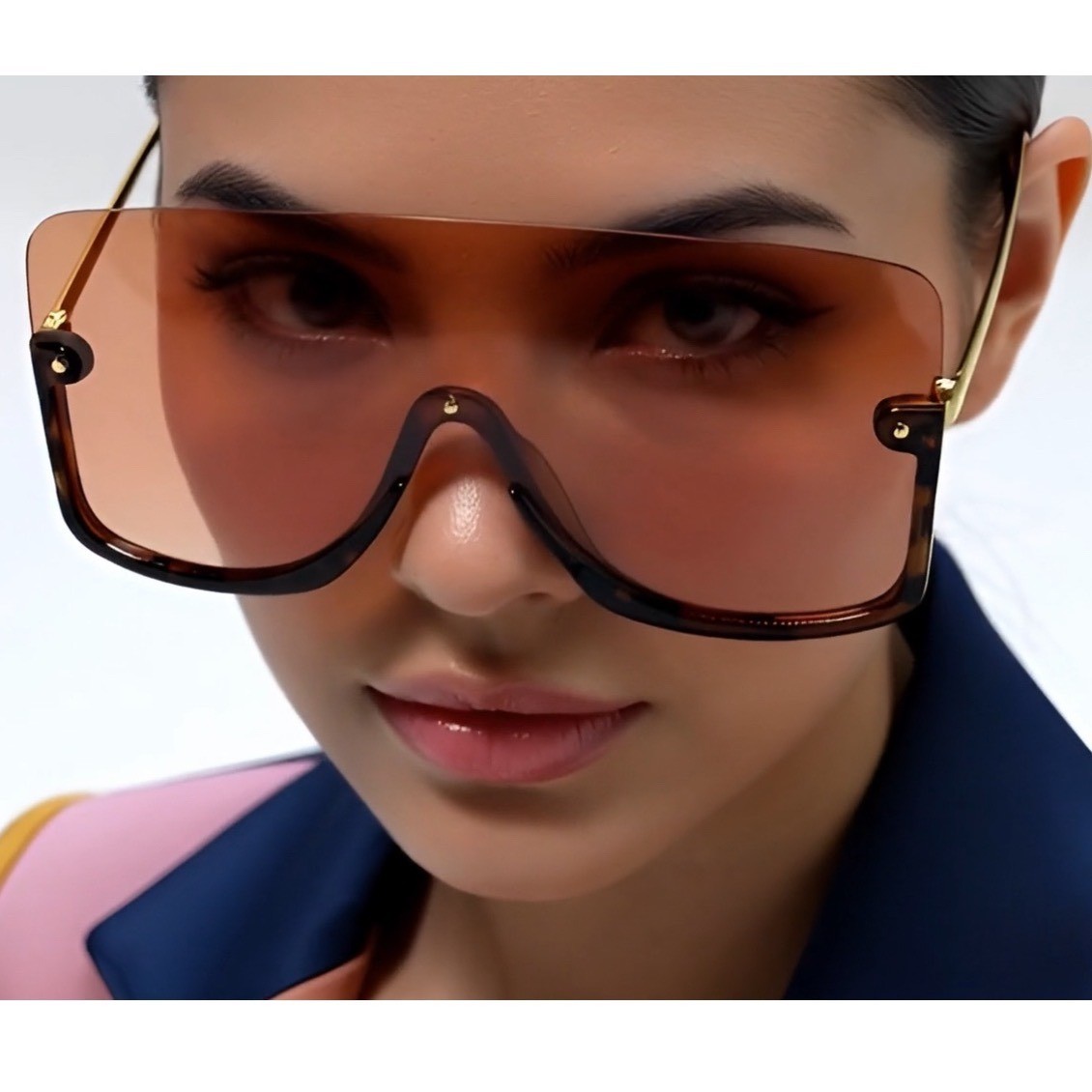 Oversized Square Shield Sunglasses Tortoise Frame Amber Lens UV400 Women Gafas