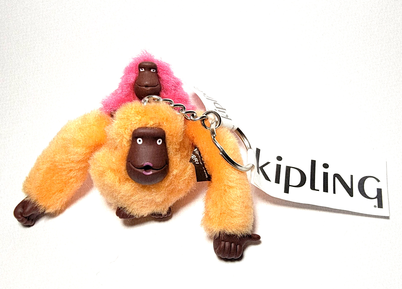 KIPLING MOM & BABY MONKEY Keychain Orange Peel & Baby Pink 2″H