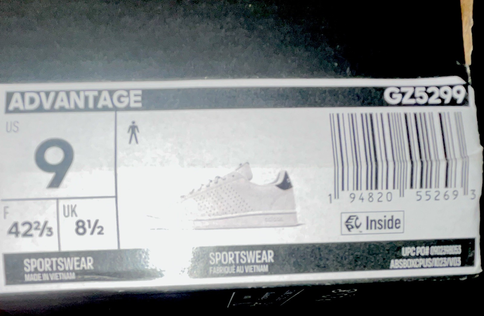 Adidas Advantage White Legend Ink Leather Low Top Men’s Sneakers Size 9 7GZ5299