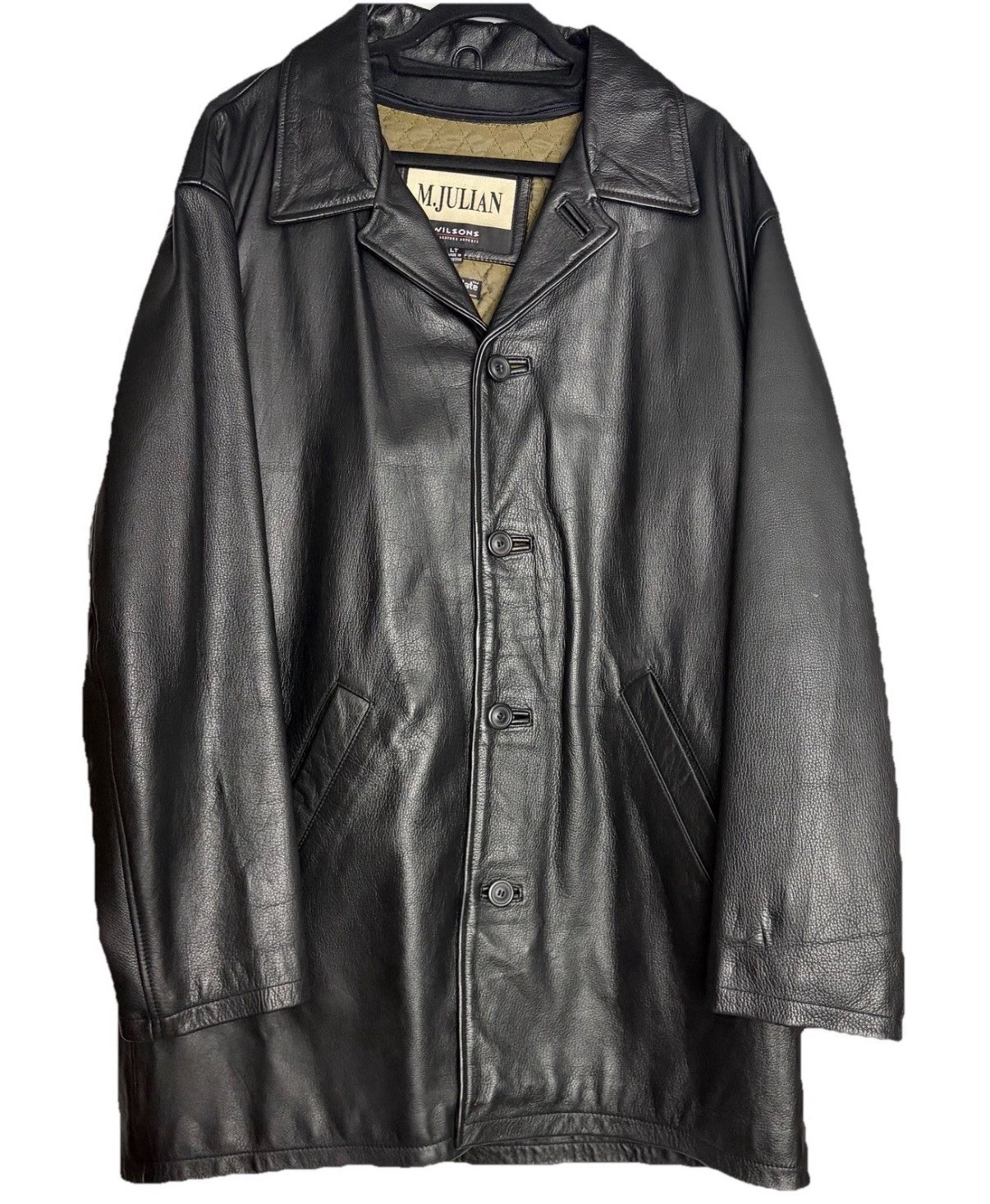 Vintage M. Julian Leather Car Coat Jacket Mens LT Black Wilsons Thinsulate Liner