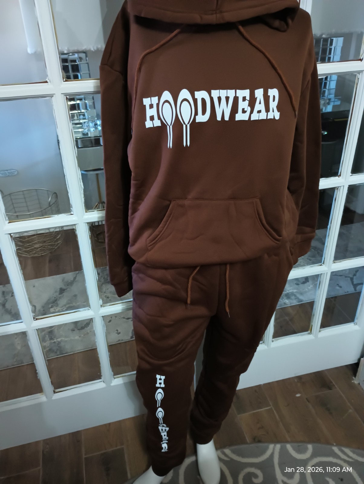 unisex brown Hoodie top/ pants set size 2XL