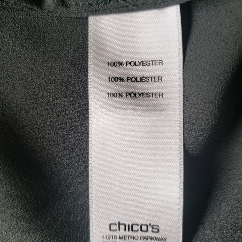 Chico’s Green Gold Metallic Lagenlook Asymmetric Hem Tunic Top Size Medium