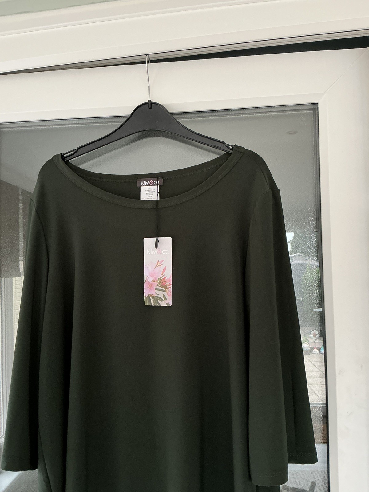 Kim & Co Brazil Jersey 3/4 Sleeve Wide Neck Top Size XL Thyme