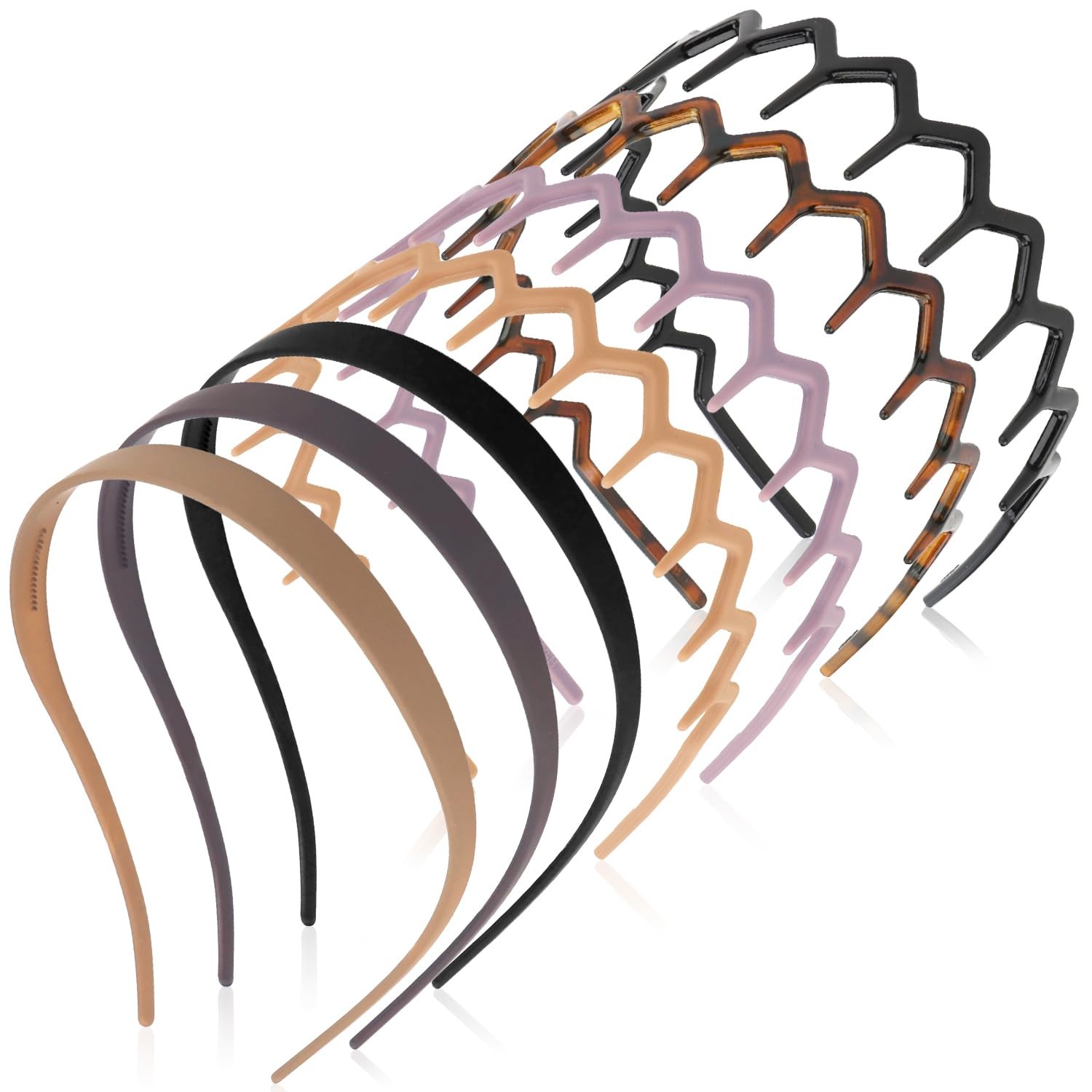 VELSCRUN Zig Zag Claw Comb Headbands for 1 Count (Pack of 7), Black Brown