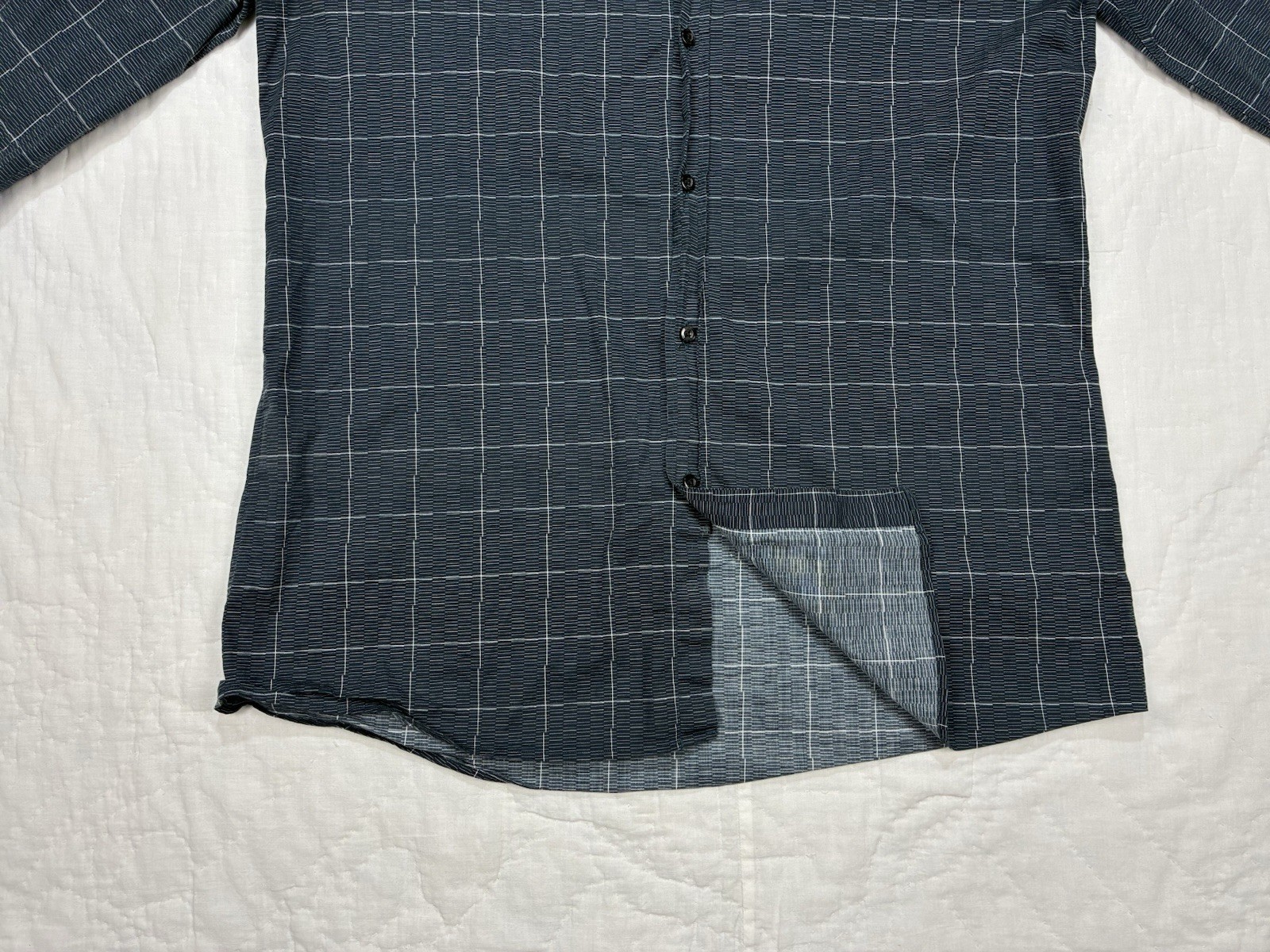 Hugo Boss Slim Fit Gray Geo Check Button Down Shirt Mens Large
