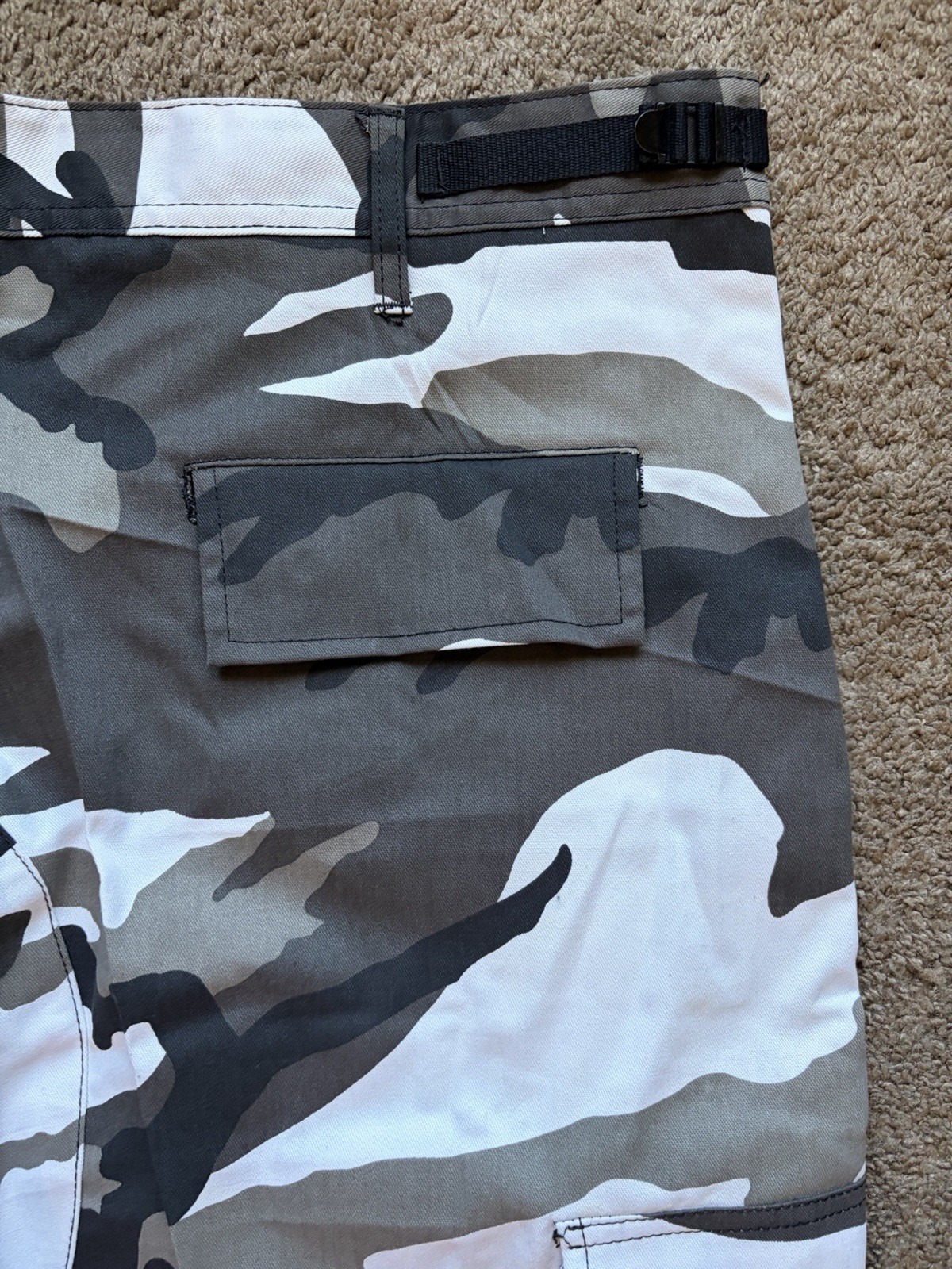 Men’s XL Regular Gray Black White Camouflage Cargo Pants Adjustable Waist