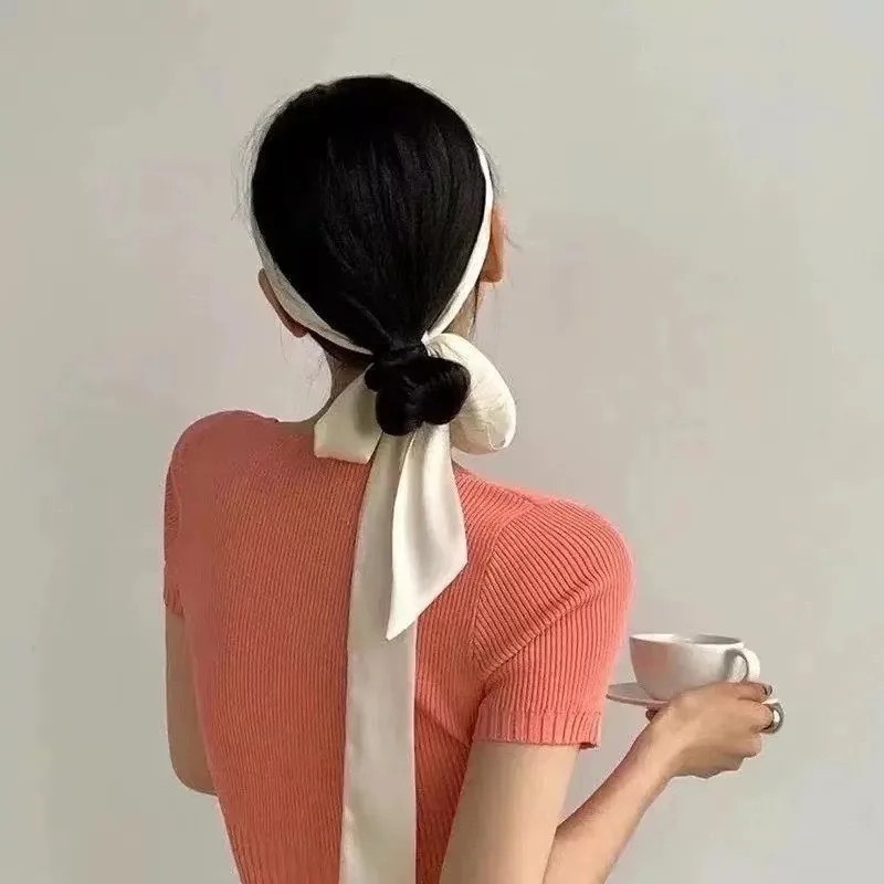 5x200cm Satin Silk Narrow Scarf Neckerchief Solid Neck Scarves Long Silk Thin Sc