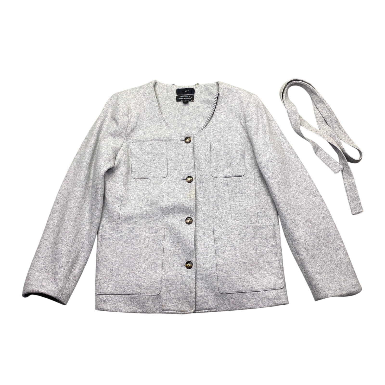 J.Crew Tie-waist Lady Jacket Mario Bellucci Italian Wool Gray Womens 16 BA485