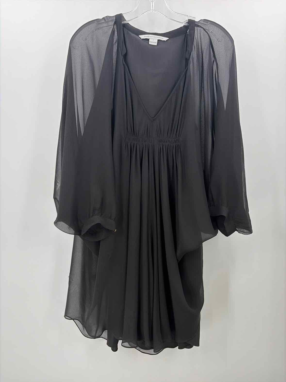 Pre-Owned Diane Von Furstenberg Black Size 4 Knee Length Long Sleeve Dress