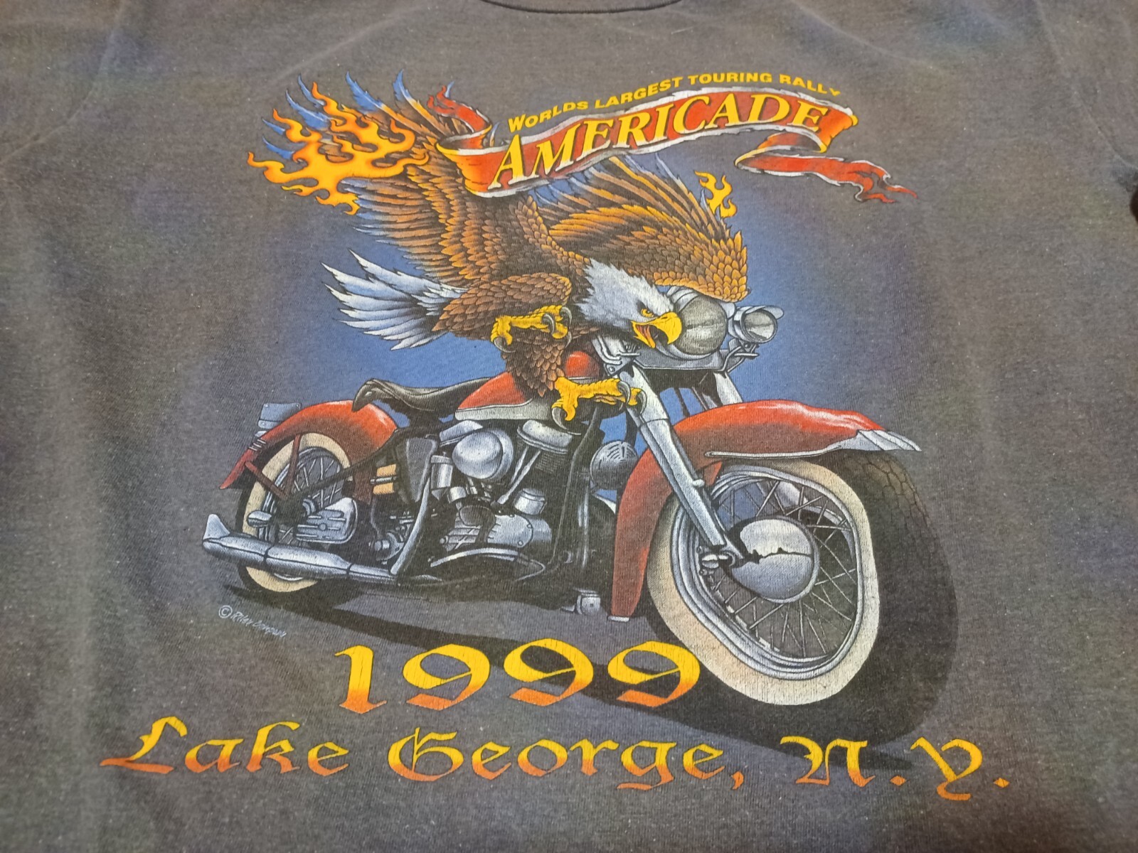 Vintage 90’s 1999 World’s Largest Touring Rally Biker Flames Eagle T-Shirt Large