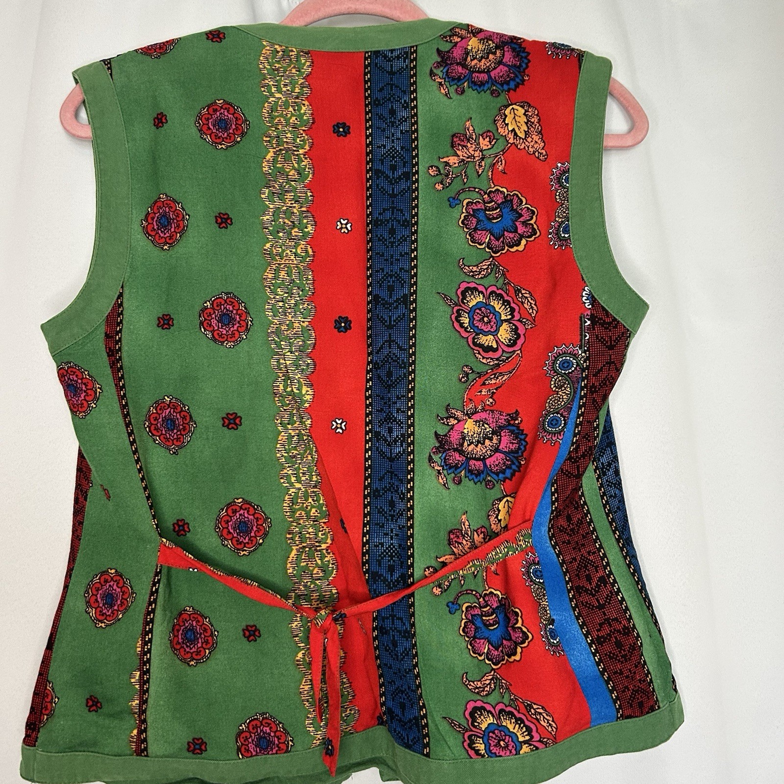 Howard Wolf Womens Vest Size 4 Green Multicolor Floral Print Boho Boutique VTG