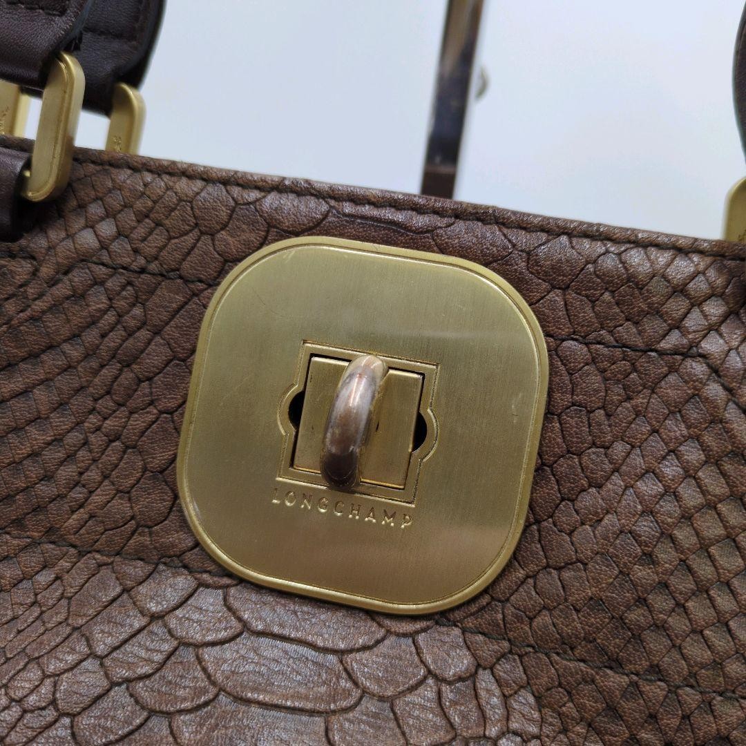 Longchamp Gabby Python Leather Tote Bag 11.4×14.6×6.3in Embossed Lock Used