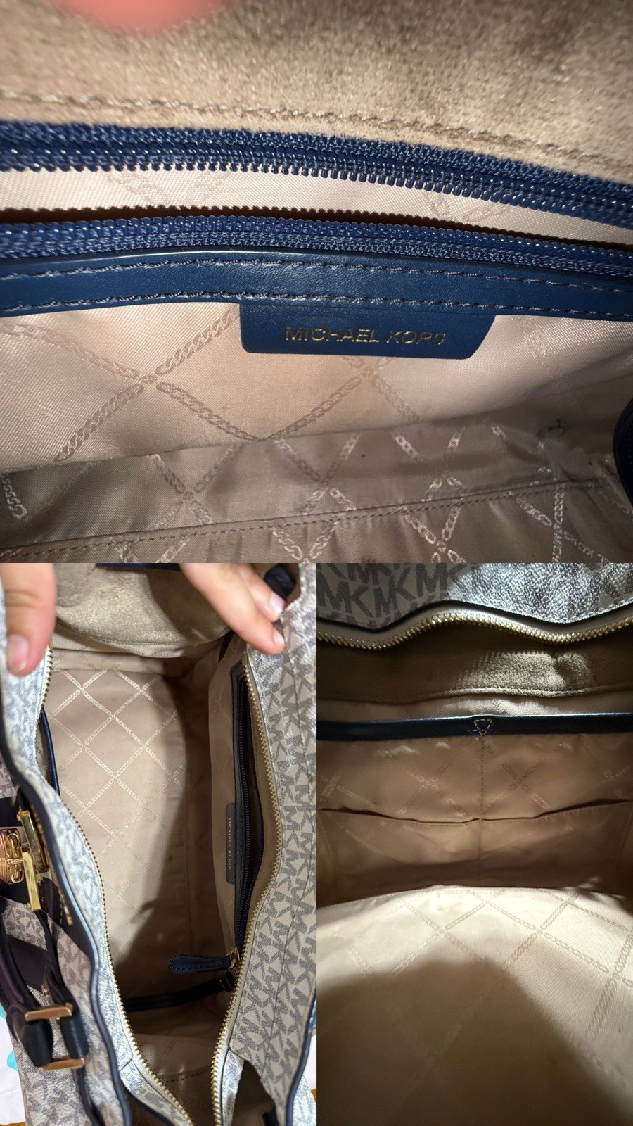 Michael Kors Medium Satchel Top Handle MK Logo Stripe Zip Gold Lock & Key