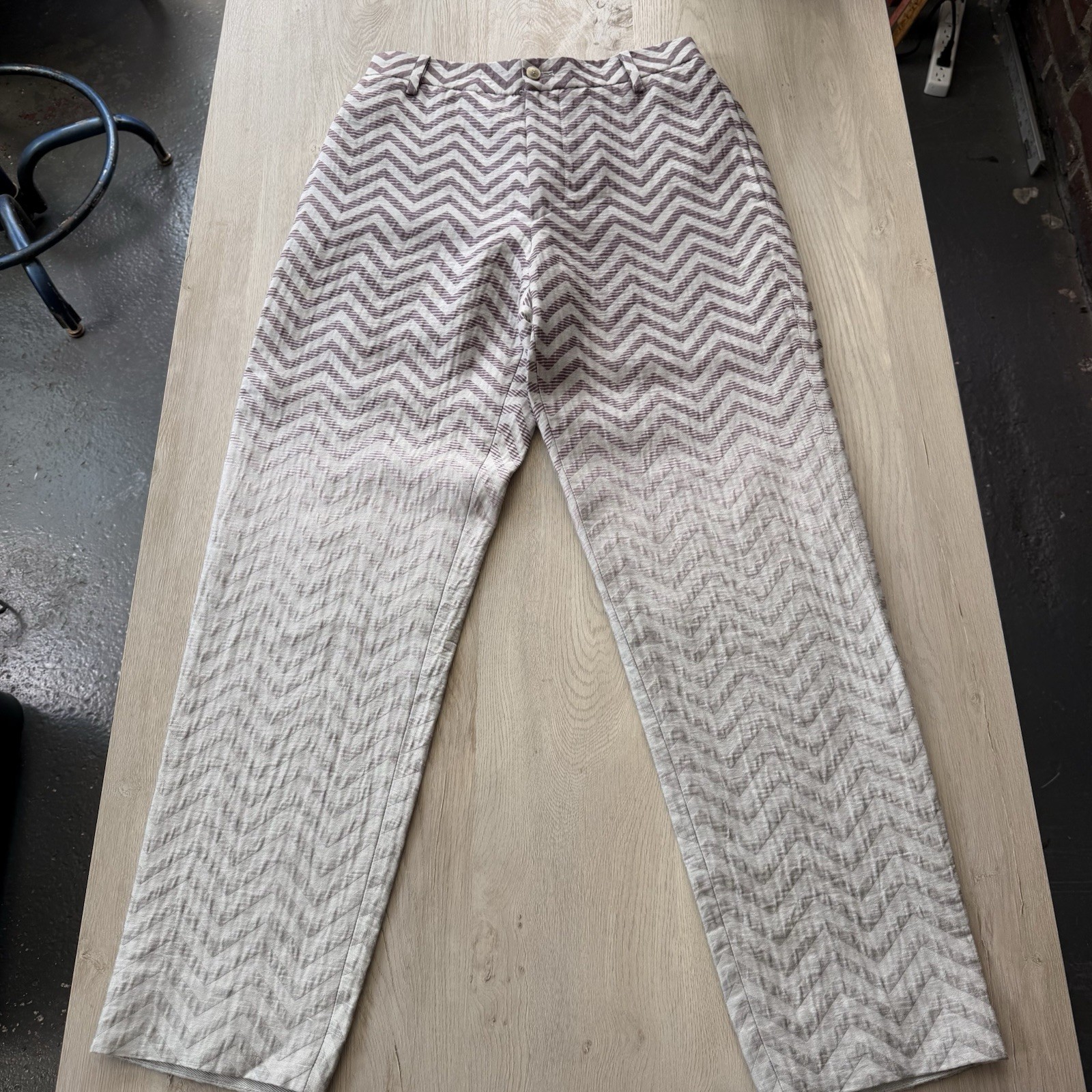 Giorgio Armani Black Label Chevron Zig Zag Silk Blend Trousers Made Italy