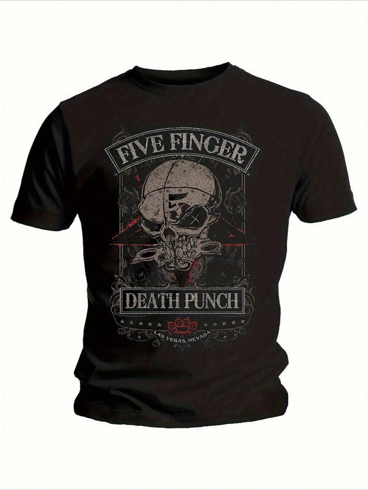Five Finger Death Punch Vintage Skull Rose Graphic T Shirt Black Tee