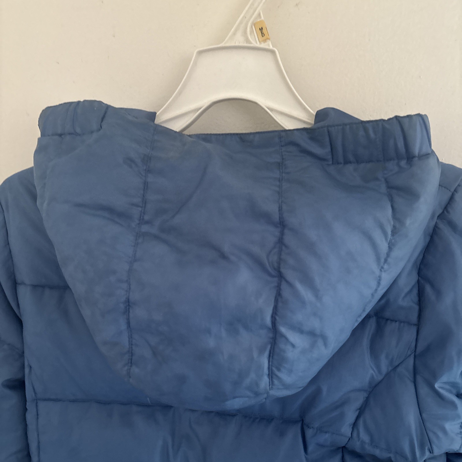 LAND’S END HOODED~80% DOWPUFFY JACKET KIDS~SZ M10-12~SKY BLUE ~3 ZIPPED POCKETS.