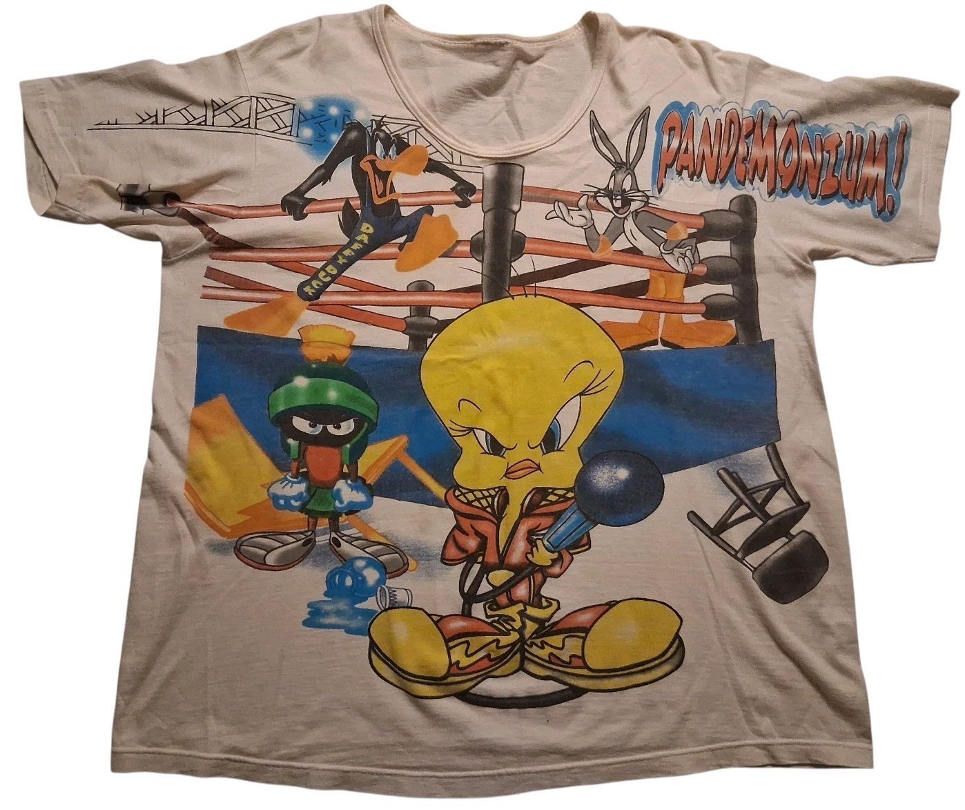 Vintage Looney Tunes Shirt Mens XXL FREEZE Pandemonium Wrestling AOP 90s Tweety