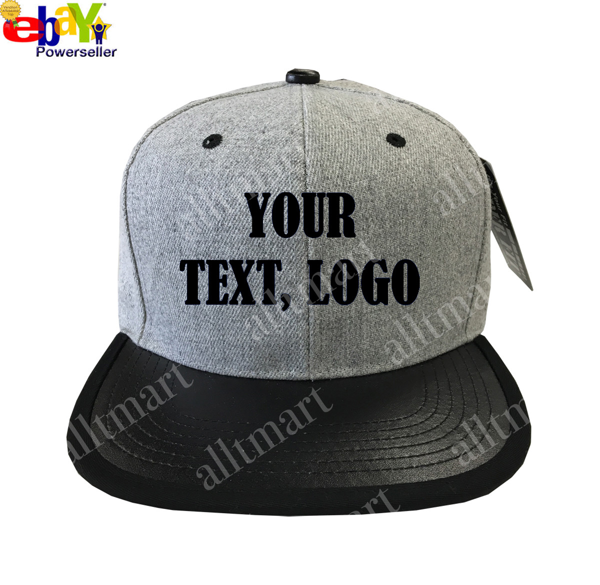 New Printed Text Logo Custom Personalized Flat Bill Premium Snapback Hat Cap