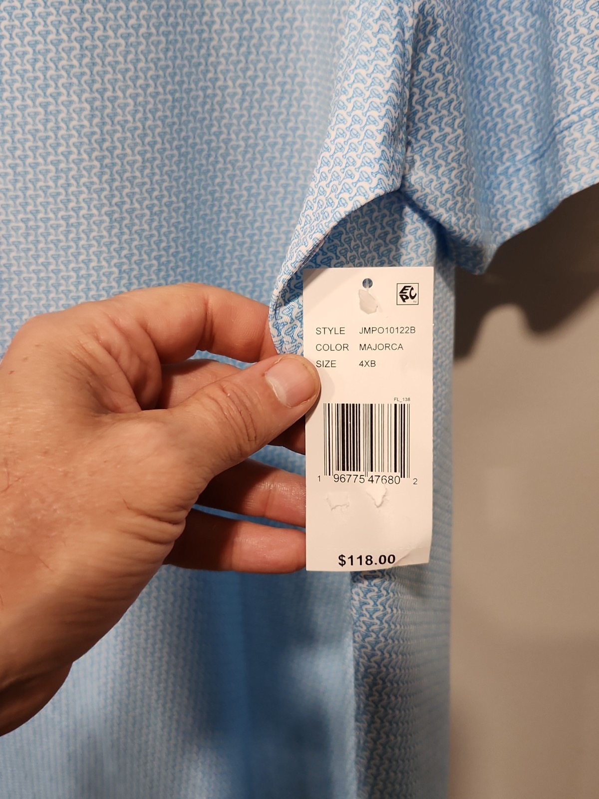 Johnnie-O NWT Performance Polo Men 4XB UPF50 Lt. Blue Martini Print Short Sleeve