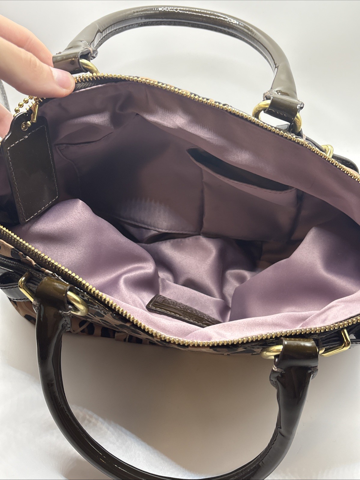 Coach Madison Ocelot Leopard Print OP Art Sateen Sophia Satchel Bag Purse 17764