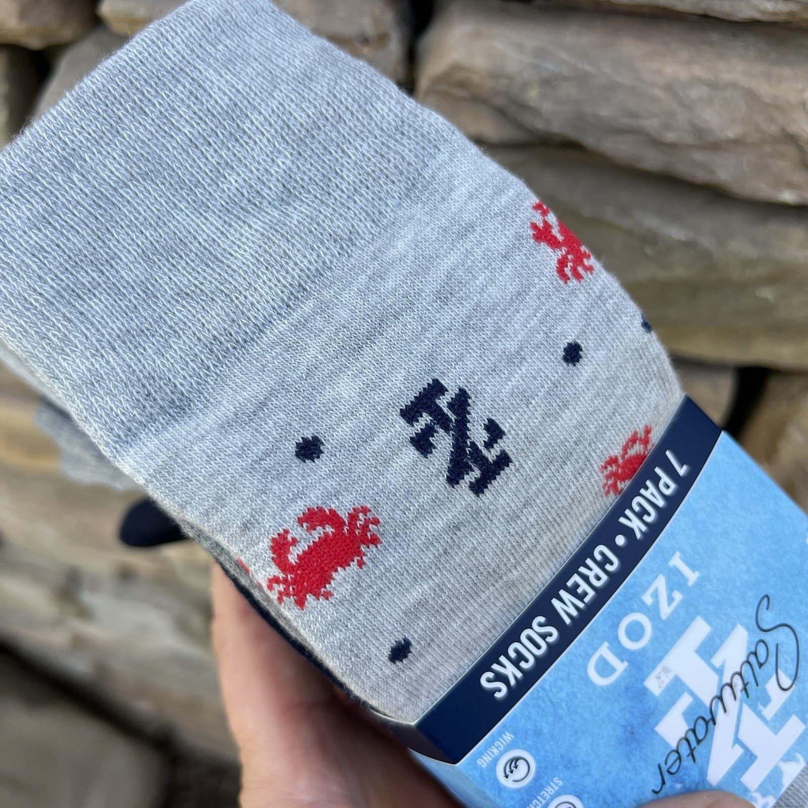IZOD Men Crew Socks 7 Pairs 6-12.5 Size Boat Sailing MSRP $48 Gray Blue