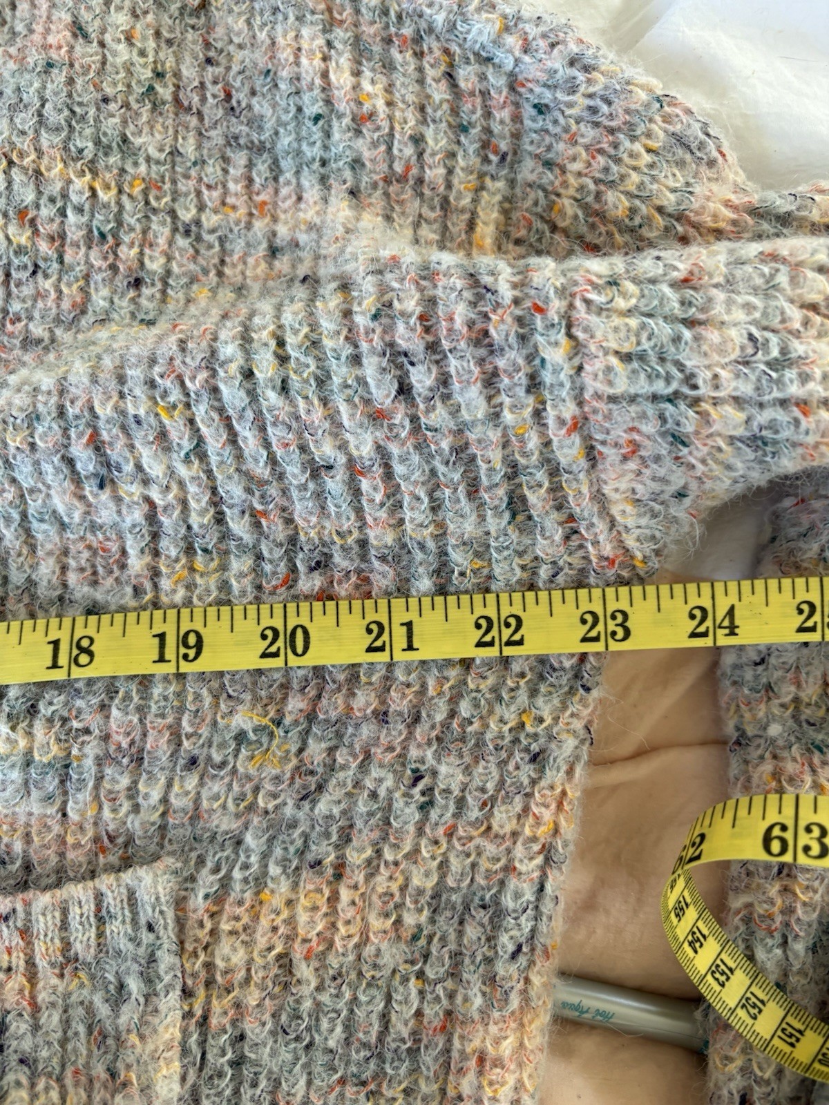 BB Dakota Ivory Pink Blue V-Neck Chunky Knit Ribbed Cardigan Academia Teacher M