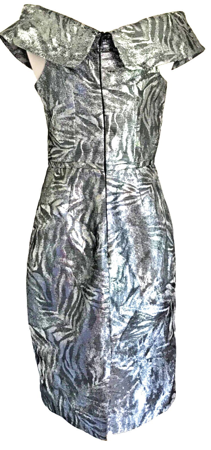 Retro Pinup Dress, Silver Off The Shoulder Cocktail Formal Wedding Lined M/L