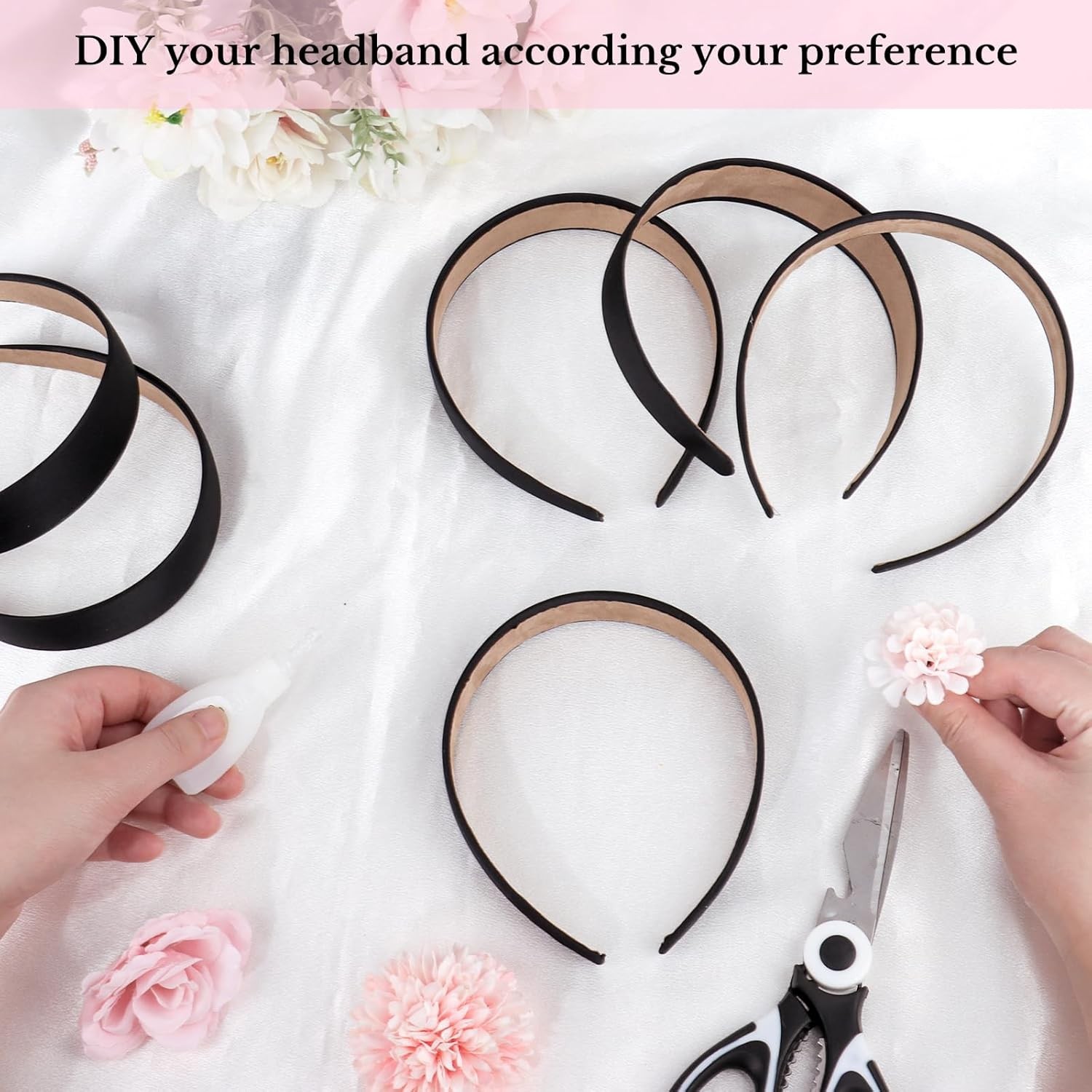 12 Pcs 1 In Multicolor Satin Headbands,Non Slip Fashion DIY Hair Bands for Women