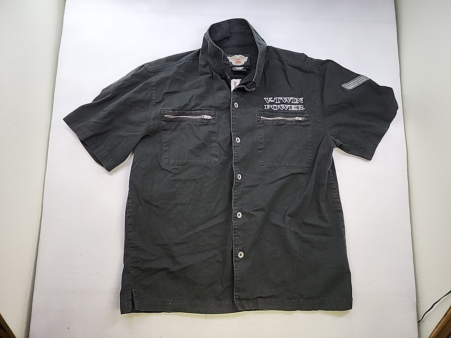 Harley Davidson Mens Button Up V-Twin Power Biker Shirt Black Sz L | 19