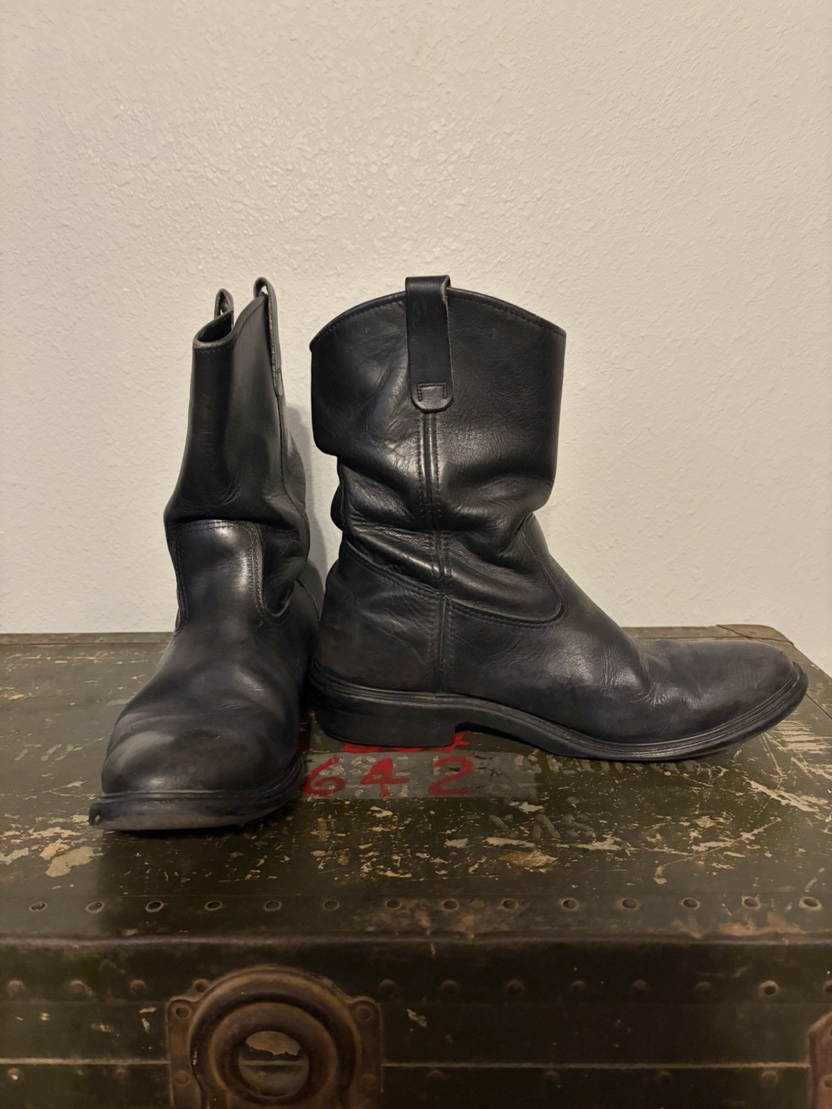Vintage 80s Red Wing Pecos Black Soft Toe Leather Cowboy Boots Men’s Size 13