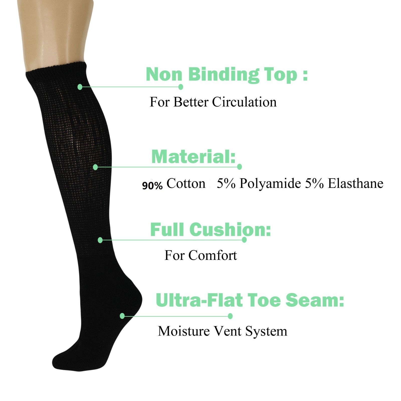 Men’s Diabetic Over The Calf CREW SOCKS ”circulatory Health ~OTC~Knee High” NEW