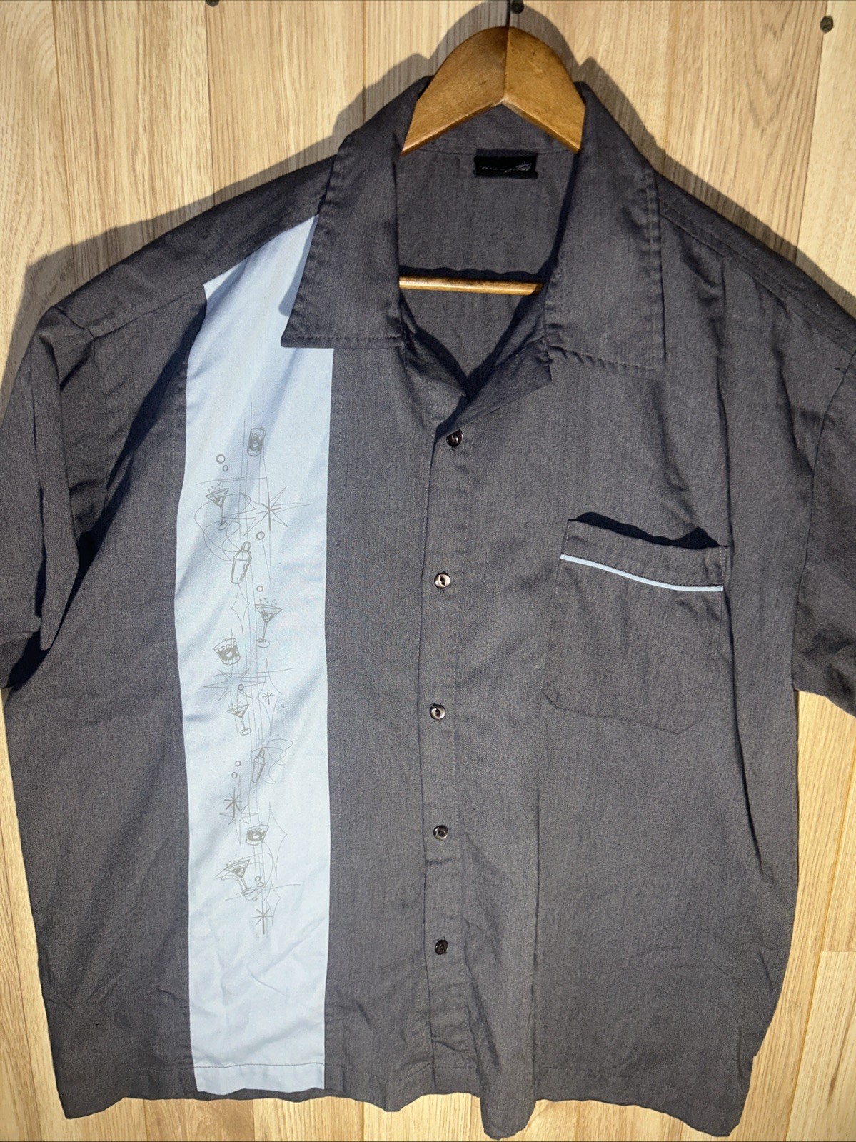 Steady Last Call Men’s 2XL Martini Drinks Print Bowling Shirt Button Up
