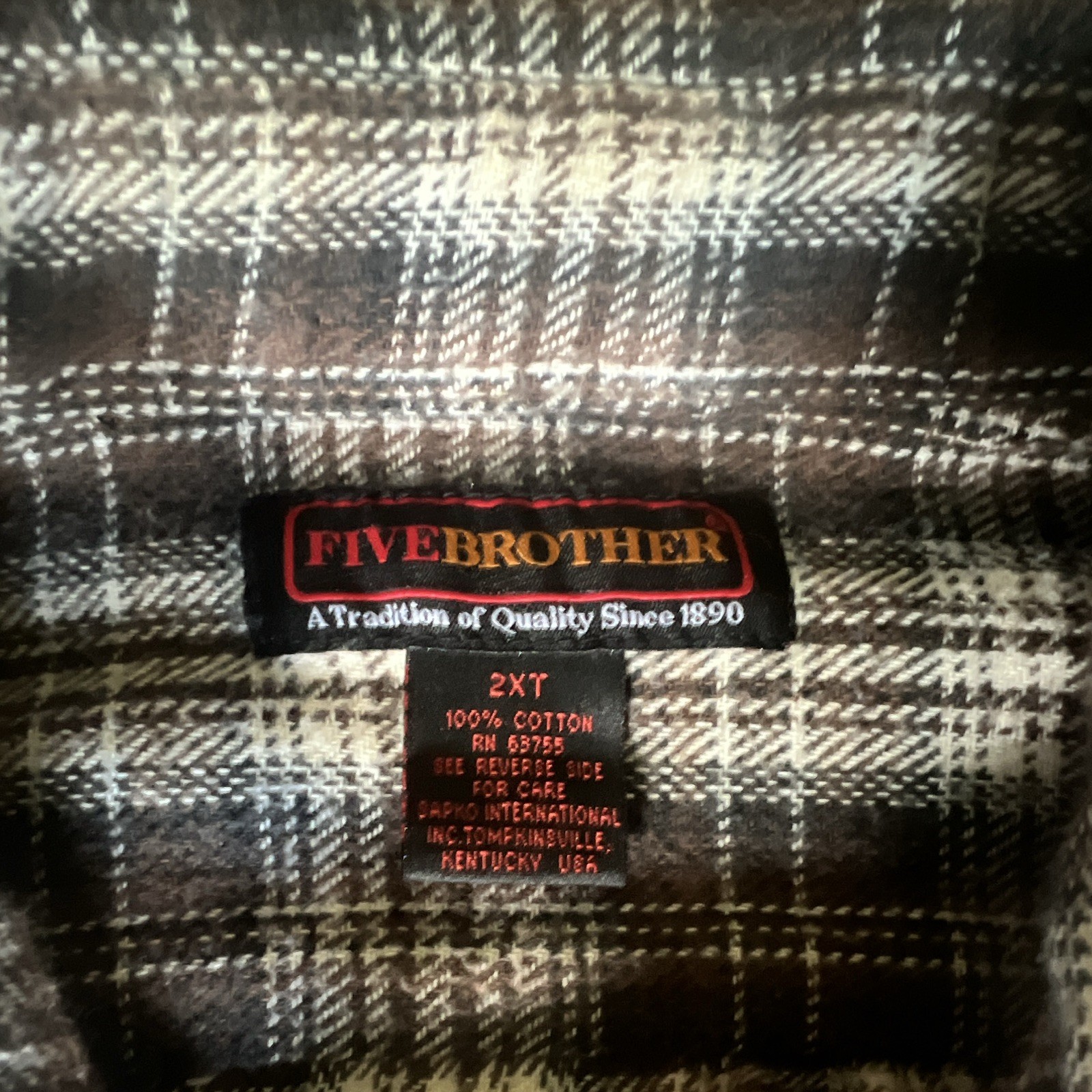 Five Brother Men’s 2XT Gray Black White Plaid Flannel Long Sleeve Shirt Pockets