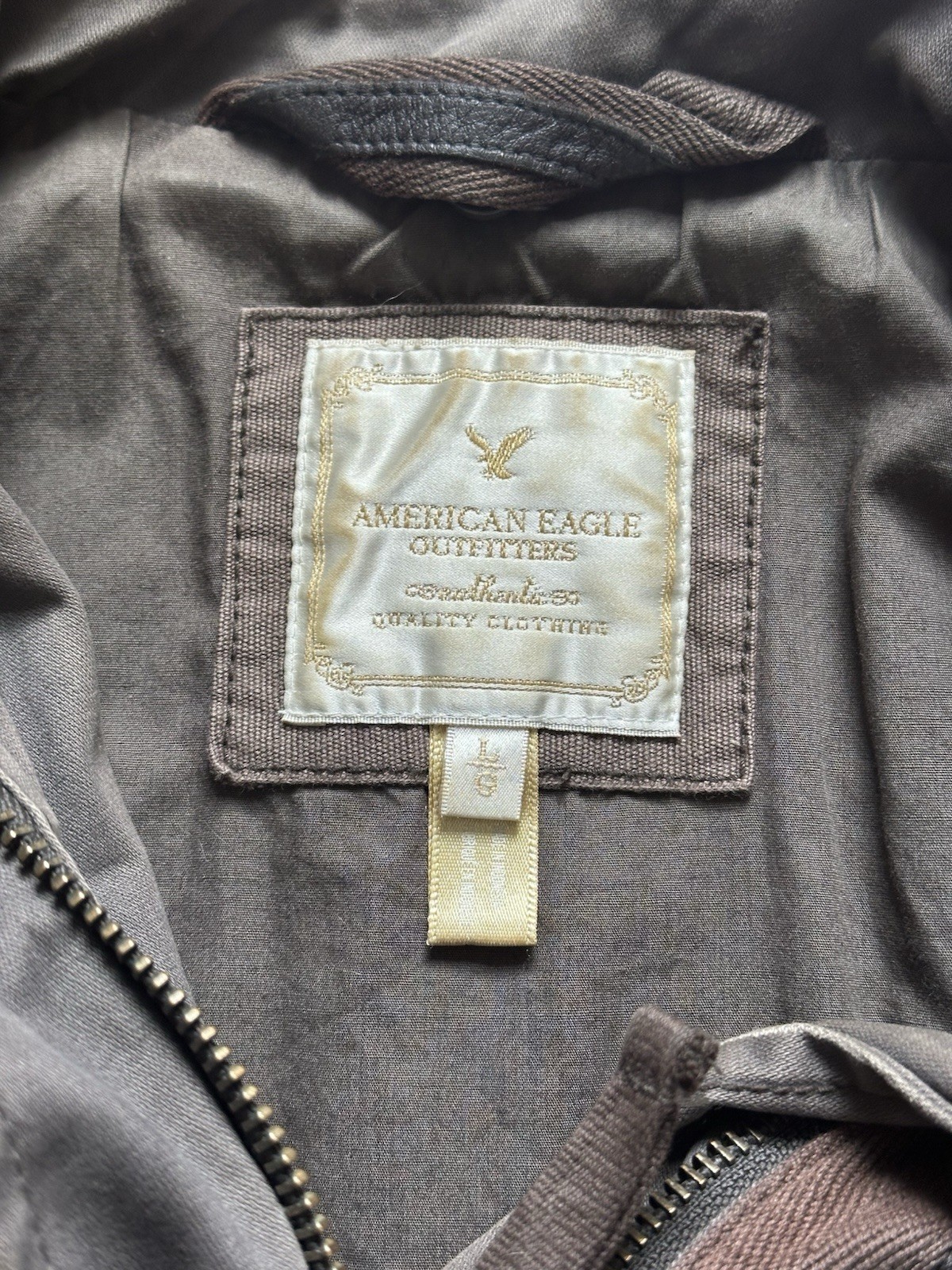Women’s – American Eagle Gray Field Jacket L Button Zip Pockets Military