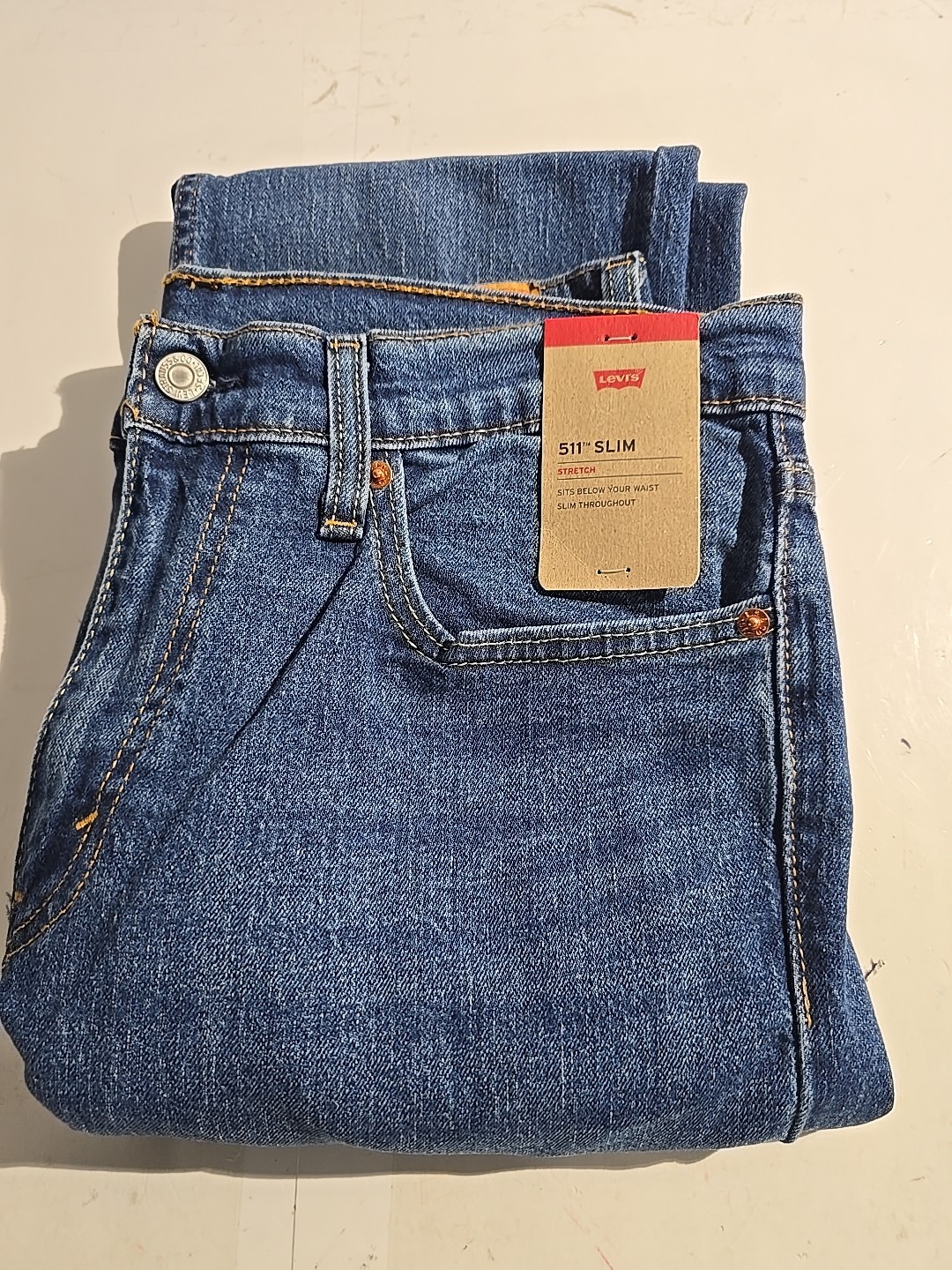 Levi’s 511 Men’s Slim Fit Stretch Sits Below Waist Jeans, Blue, Size 32×34