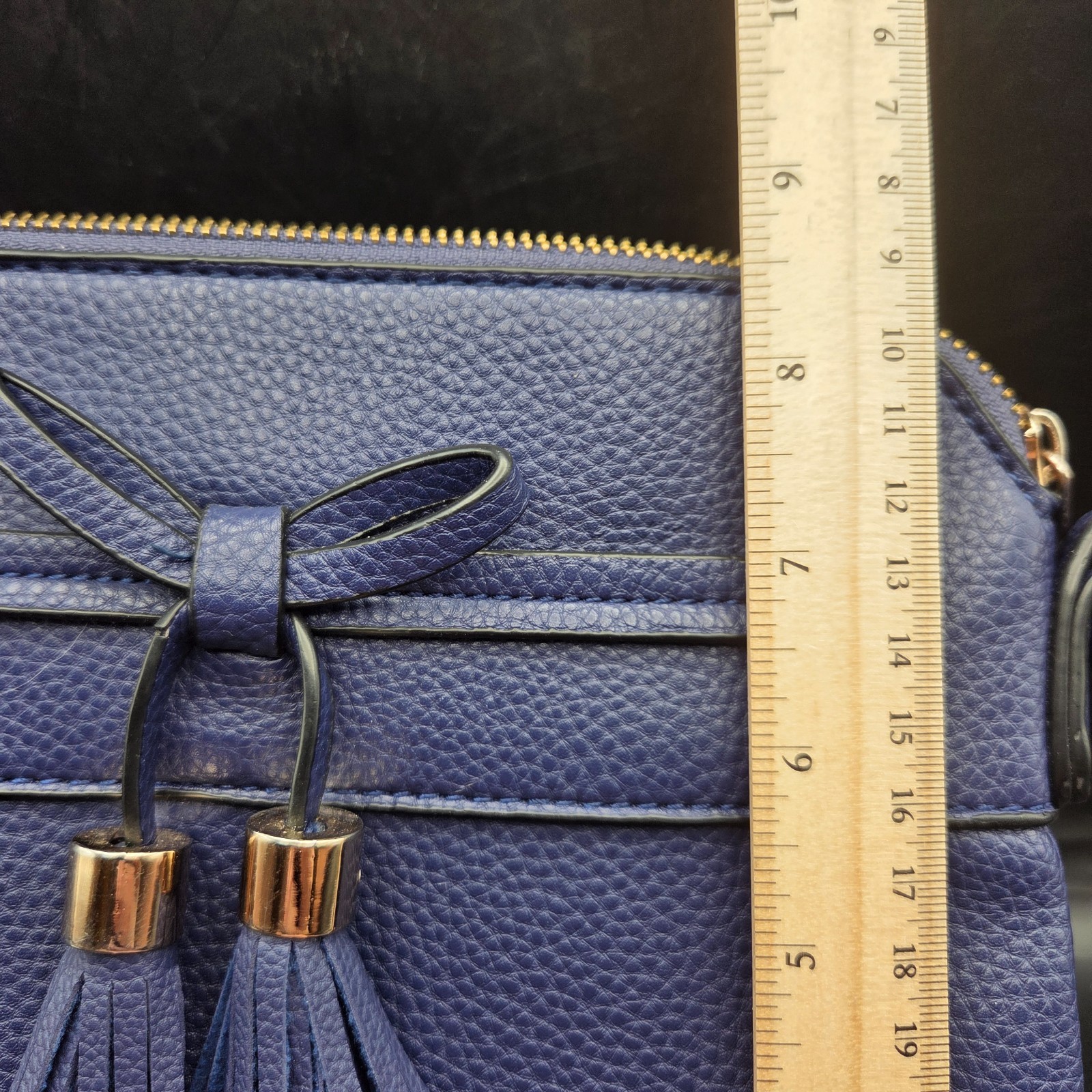 BLUE Faux Leather Crossbody Purse Womens Adjustable Strap Tassel Accent